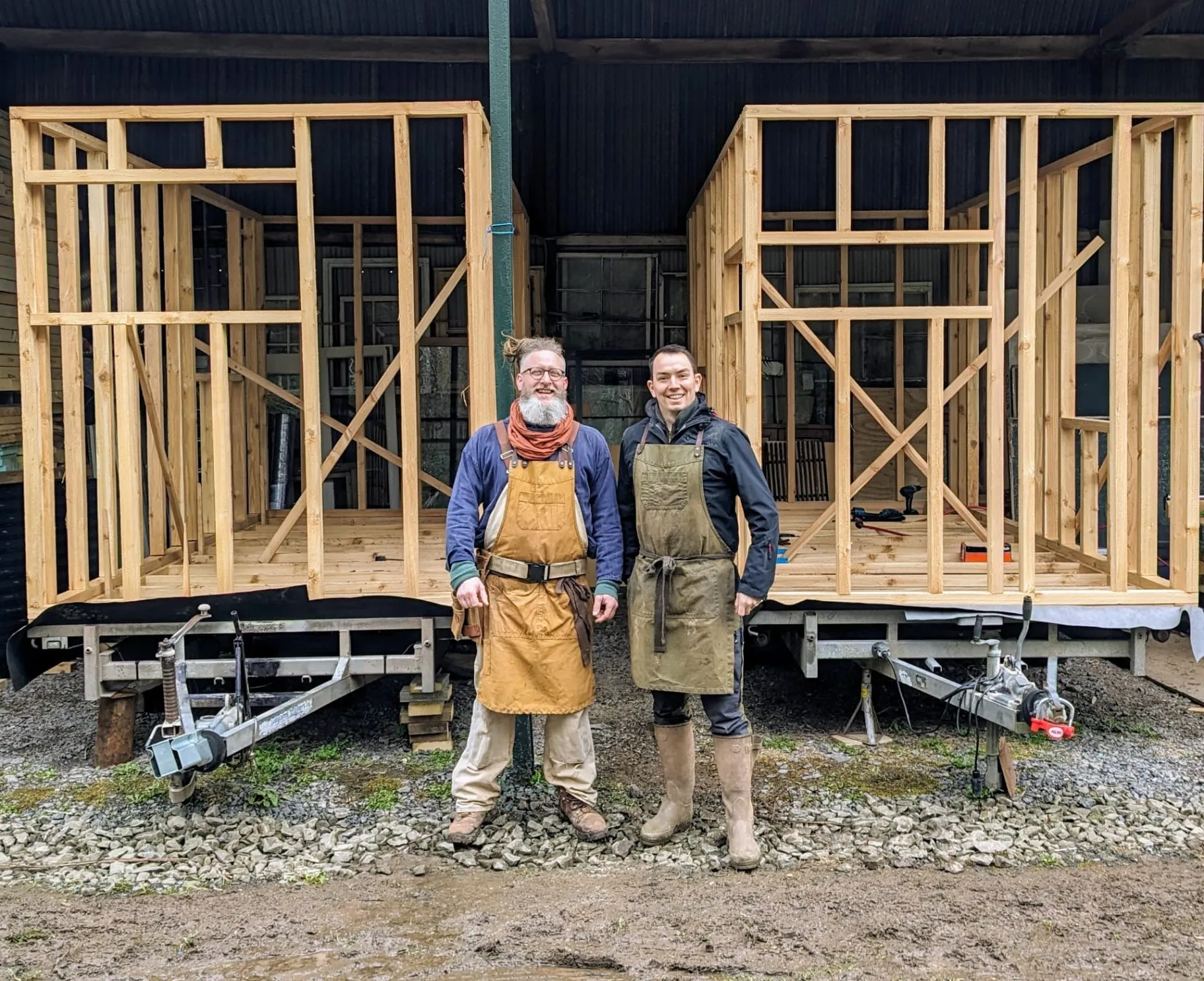 Handcrafted wooden interior of eco-friendly tiny home cabin