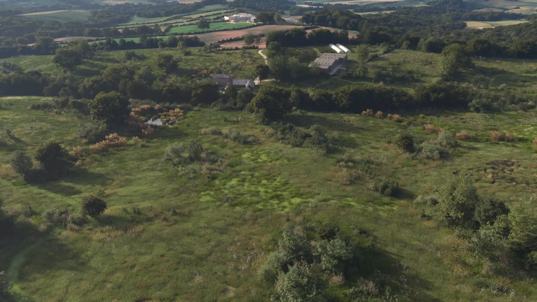 Aerial view of Grange Project rewilding landscape